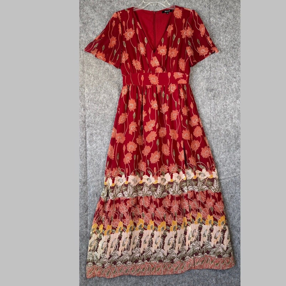 Madewell Red Floral Maxi Dress with Pink and Yellow Accents
